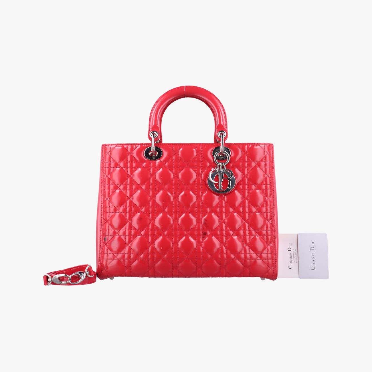 Pre-owned Christian Dior Lady Dior Red patent  shoulderbag | stylenewstar