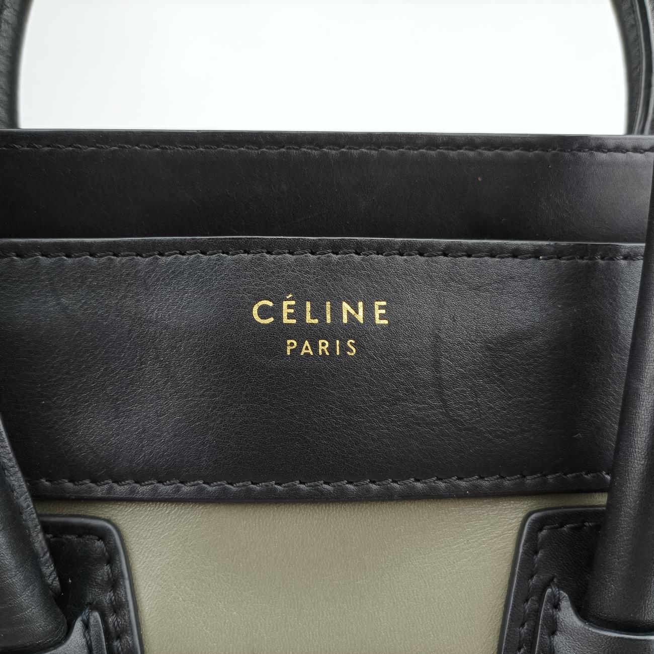 Pre-owned Celine Luggage Mini Shopper Brown x Green x Black Leather  handbag | stylenewstar