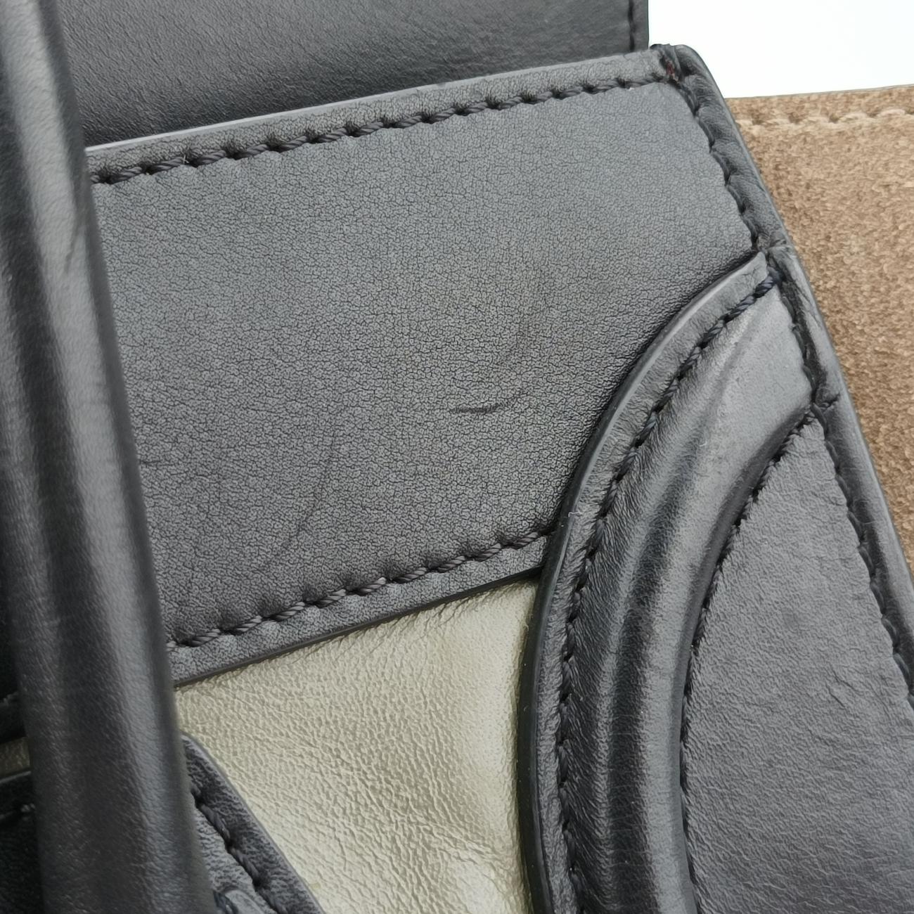 Pre-owned Celine Luggage Mini Shopper Brown x Green x Black Leather  handbag | stylenewstar