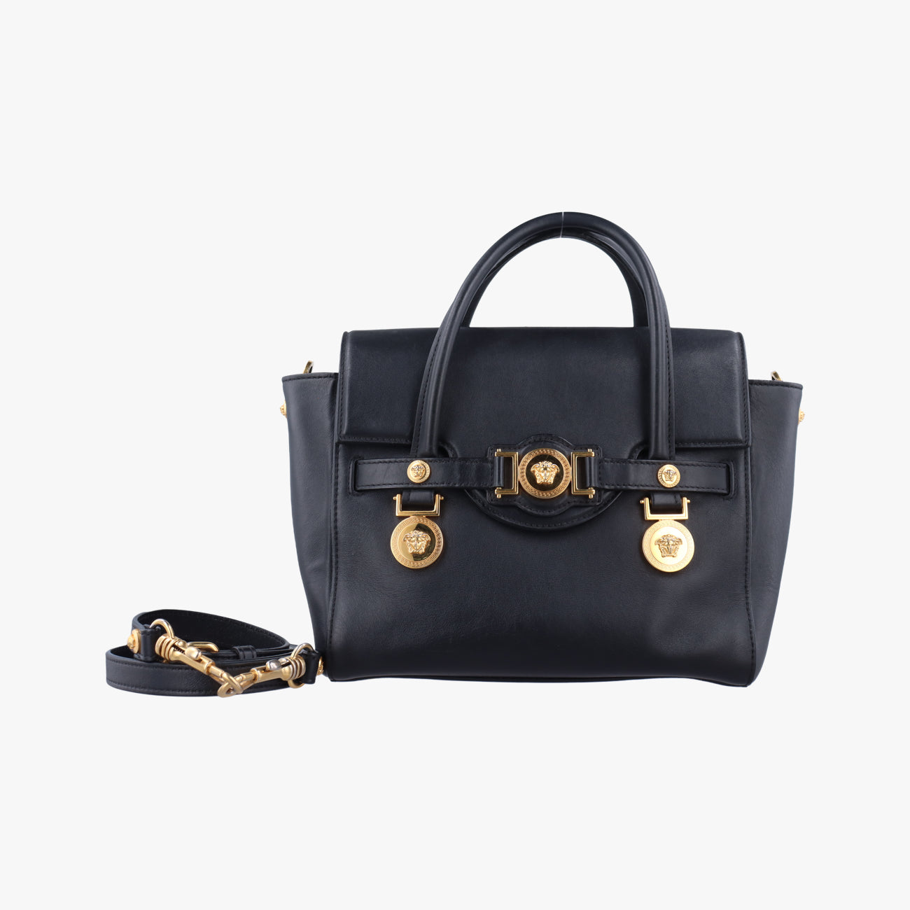 Pre-owned VERSACE SIGNATURE La Medusa Black Leather  shoulderbag | stylenewstar