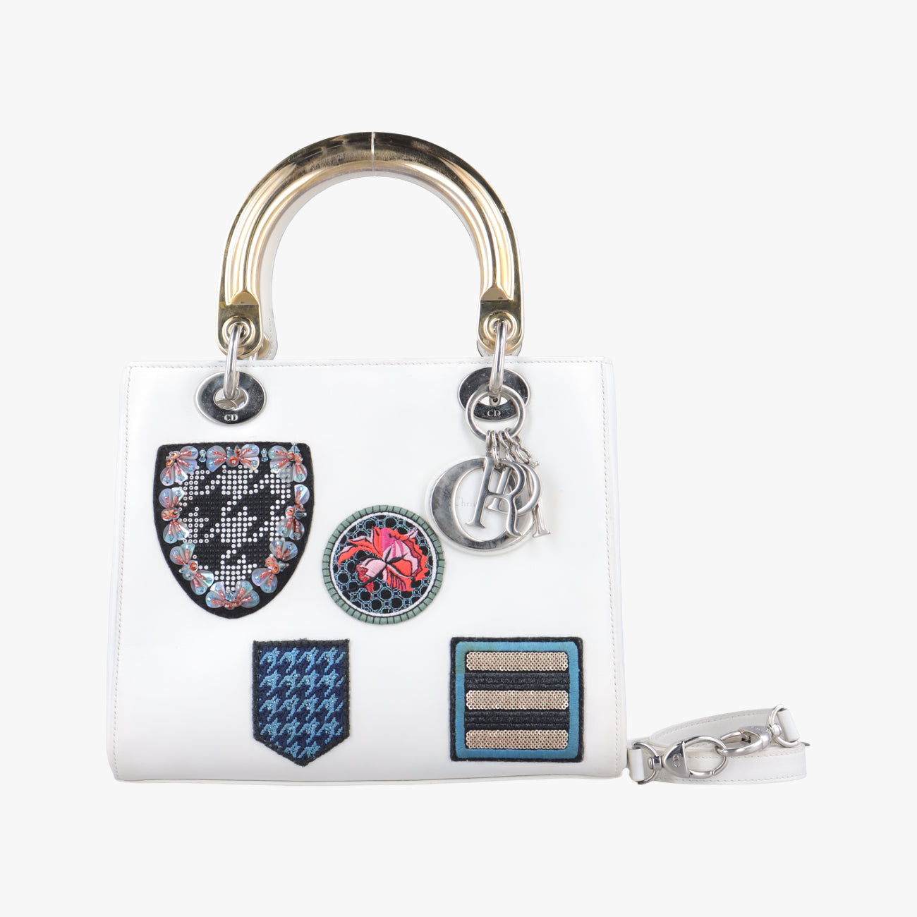 Pre-owned Christian Dior Lady Dior White×Multicolour Leather  shoulderbag | stylenewstar