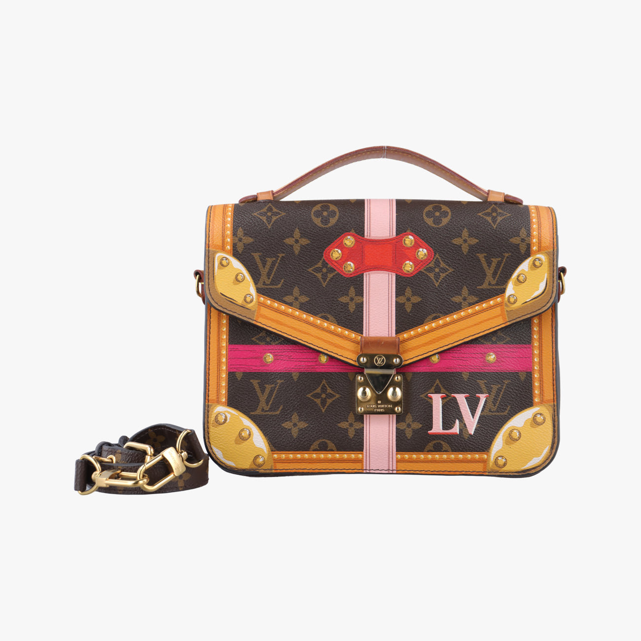 Secondhand Louis Vuitton Summer Trunk Pochette MéTIS brown×multi Monogram Canvas M43628 shoulderbag | stylenewstar