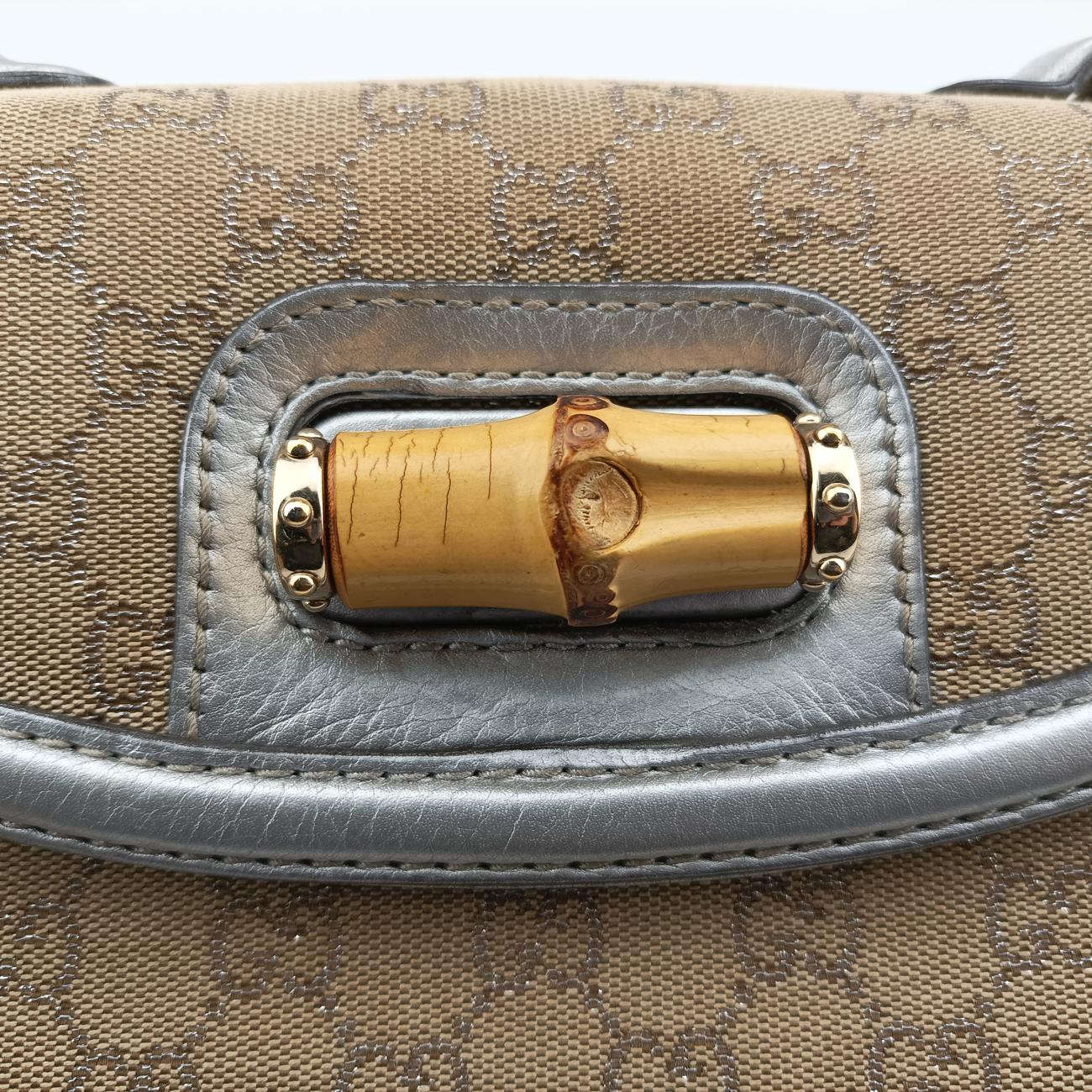 Vintage Gucci New Bamboo Beige×Silver canvas x leather 254884 shoulderbag | stylenewstar