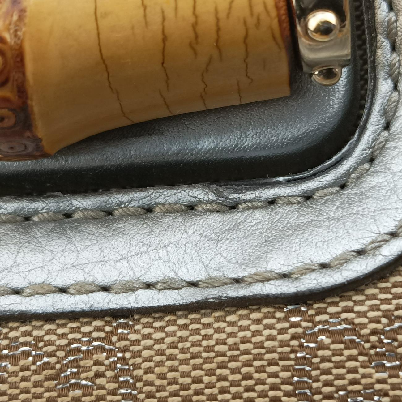 Vintage Gucci New Bamboo Beige×Silver canvas x leather 254884 shoulderbag | stylenewstar