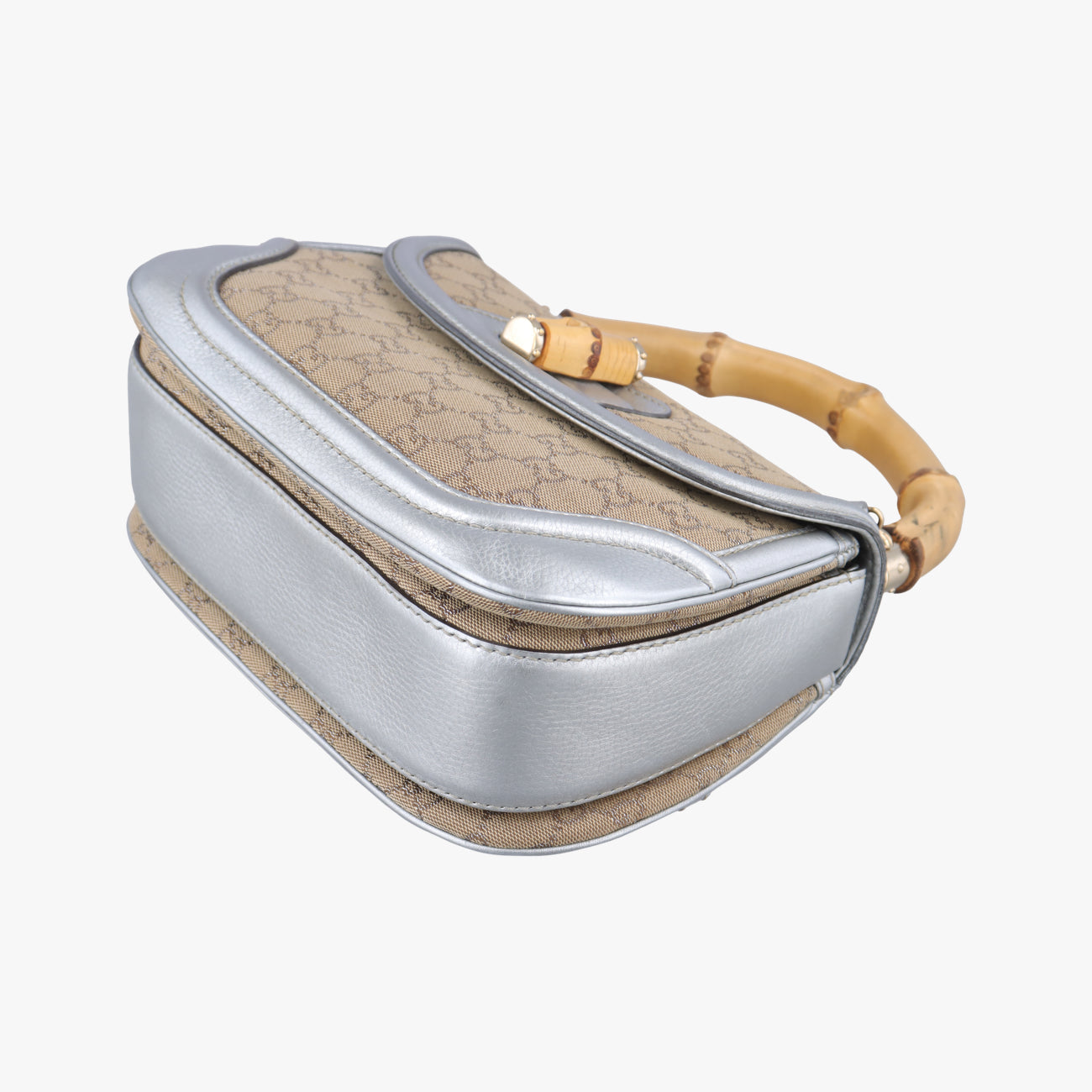 Vintage Gucci New Bamboo Beige×Silver canvas x leather 254884 shoulderbag | stylenewstar