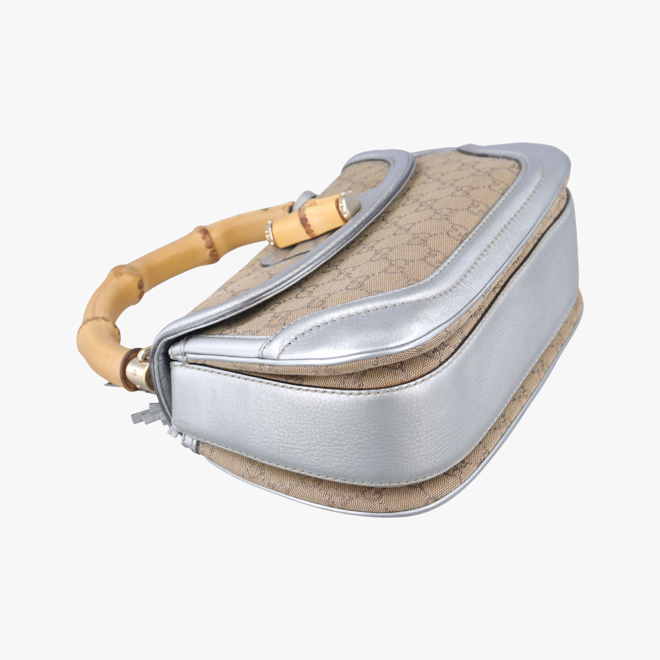 Vintage Gucci New Bamboo Beige×Silver canvas x leather 254884 shoulderbag | stylenewstar
