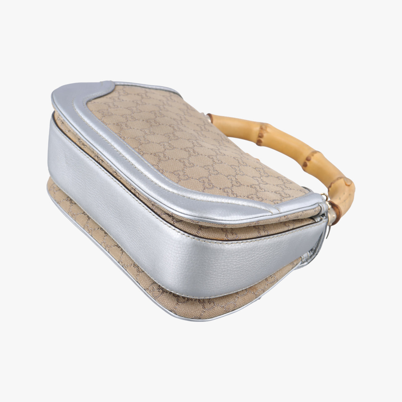Vintage Gucci New Bamboo Beige×Silver canvas x leather 254884 shoulderbag | stylenewstar