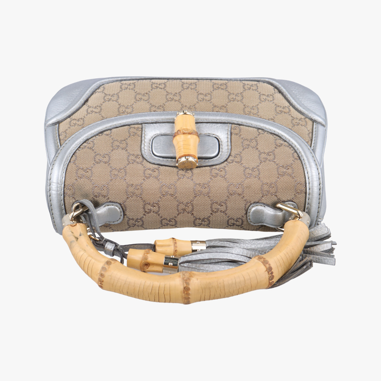 Vintage Gucci New Bamboo Beige×Silver canvas x leather 254884 shoulderbag | stylenewstar