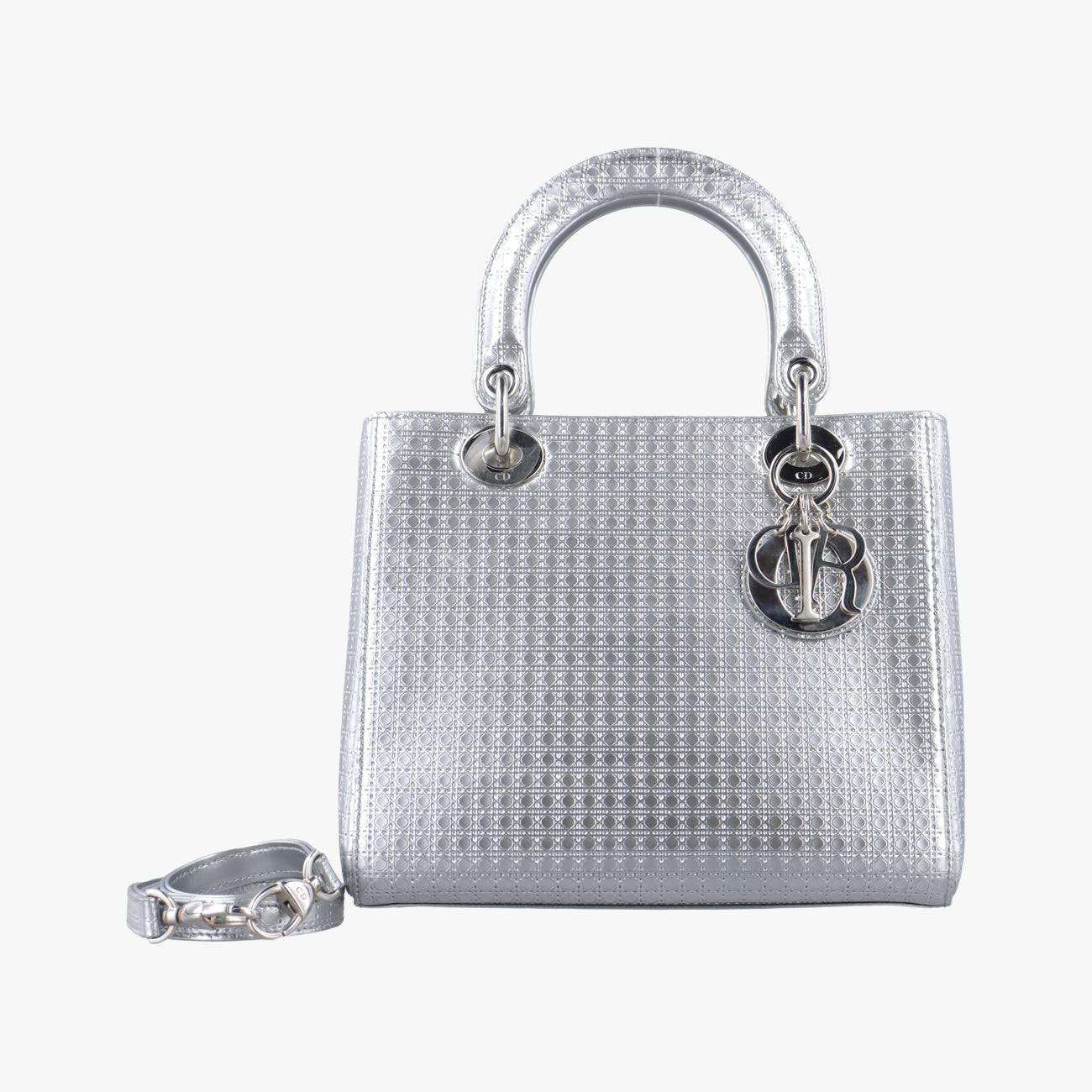 Secondhand Christian Dior Lady Dior Silver Patent Leather  shoulderbag | stylenewstar