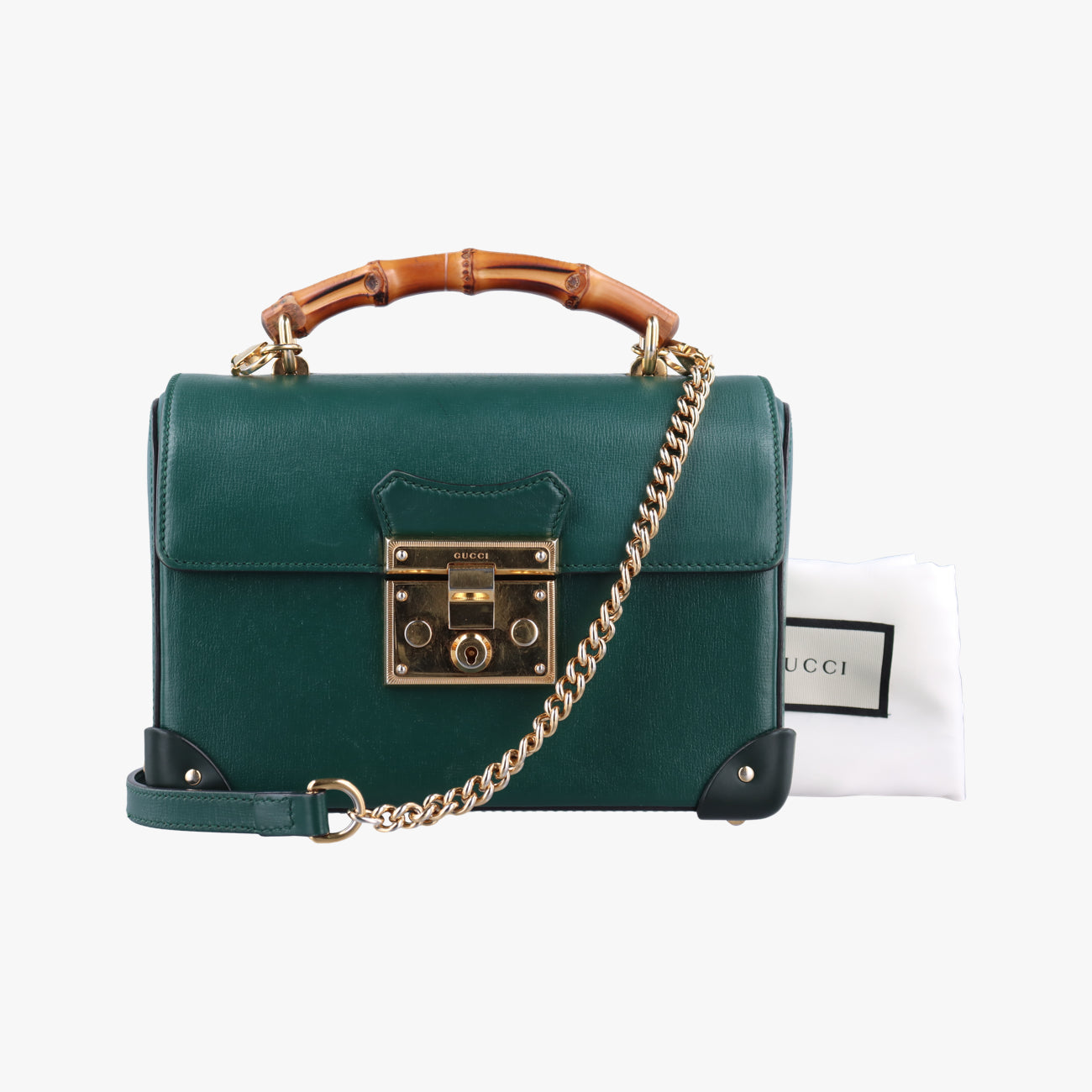 Secondhand Gucci GG flora Padlock Bamboo Green Leather 603221 shoulderbag | stylenewstar