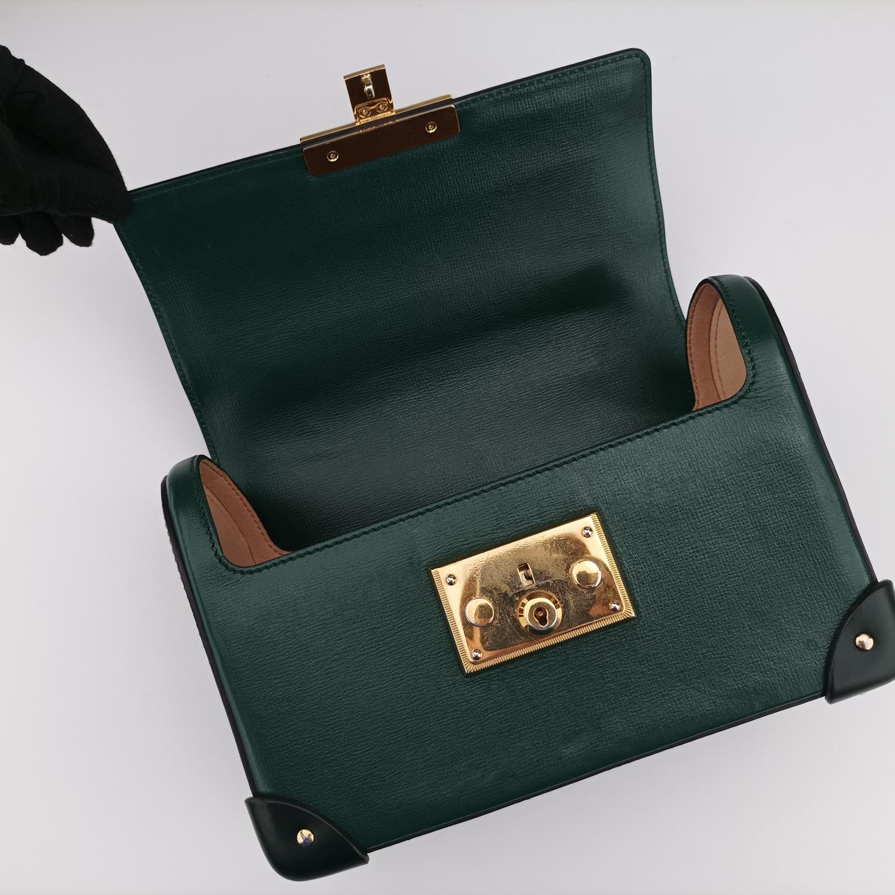 Secondhand Gucci GG flora Padlock Bamboo Green Leather 603221 shoulderbag | stylenewstar