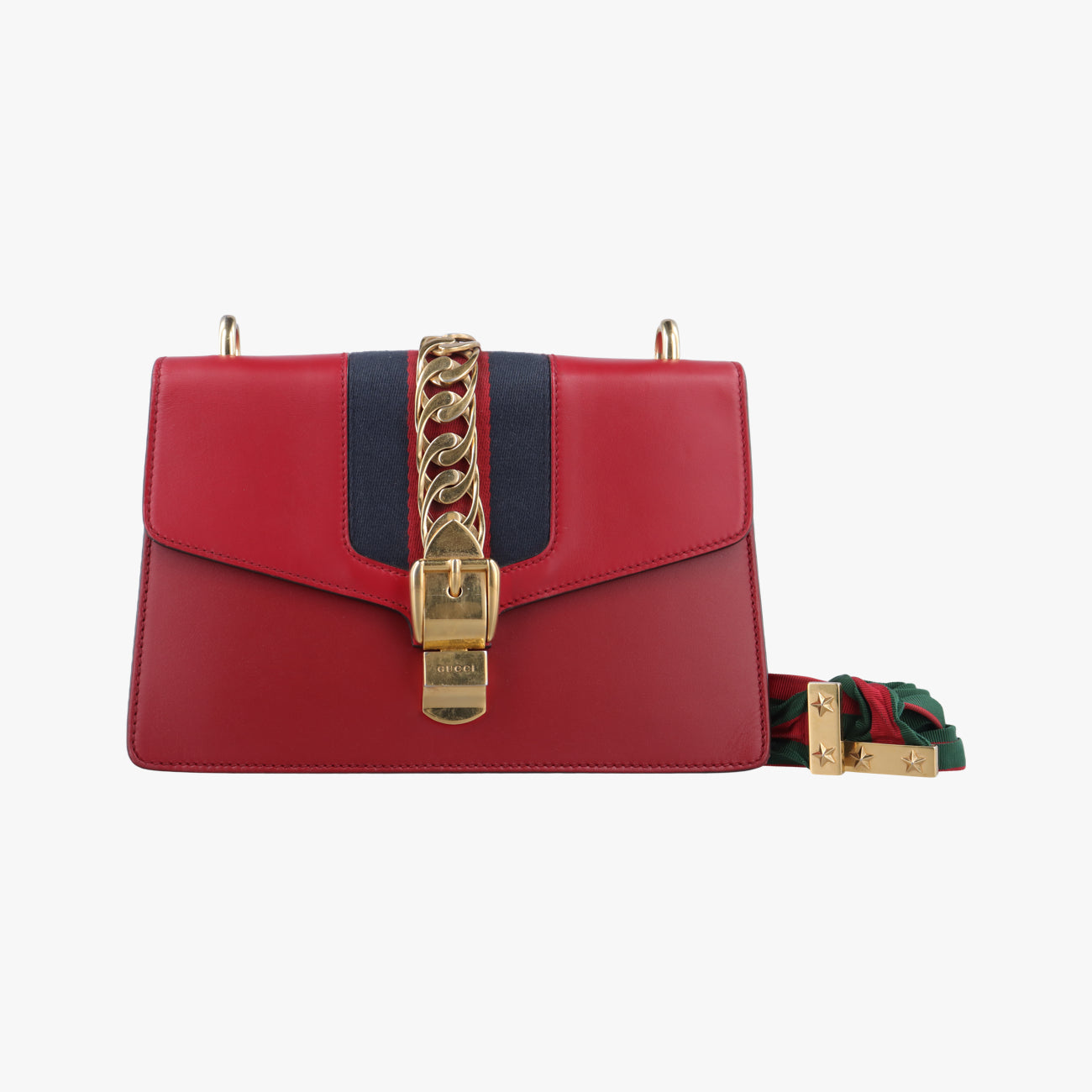 Pre-owned Gucci Sylvie Red×navy Leather 421882 shoulderbag | stylenewstar