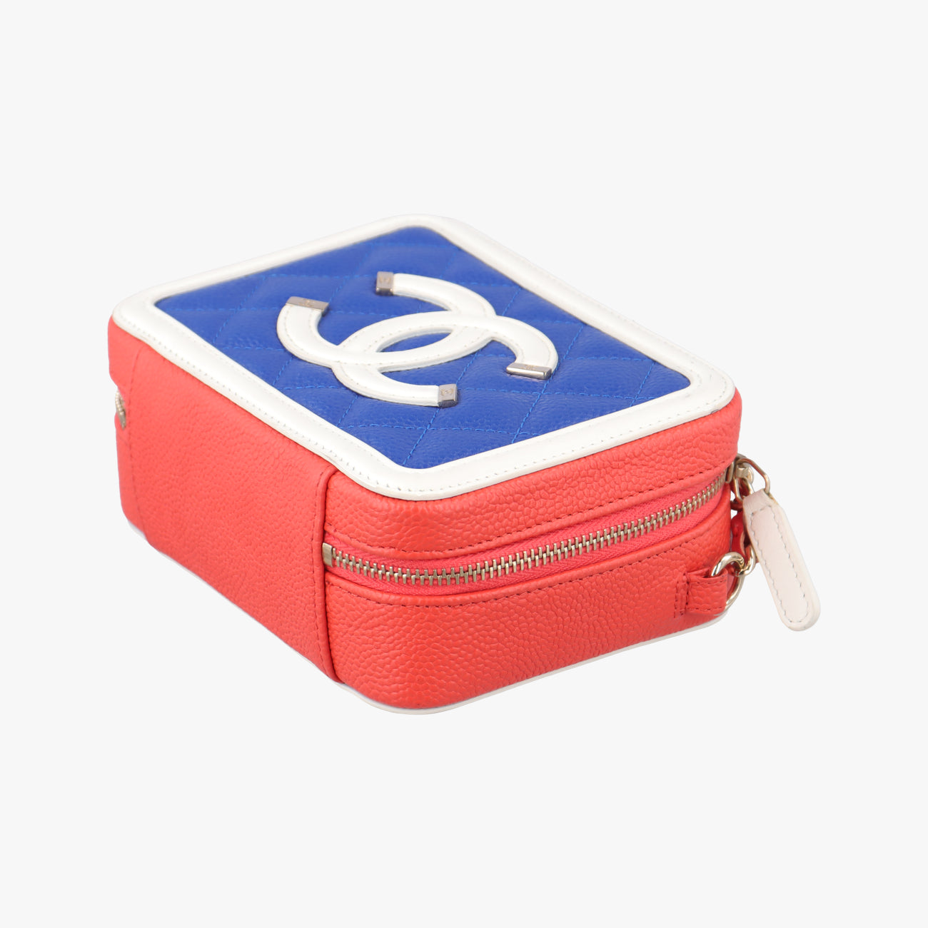 Pre-owned Chanel Filigree Vanity Case Top Handle Red x Blue x White Caviar Skin A84452 shoulderbag | stylenewstar