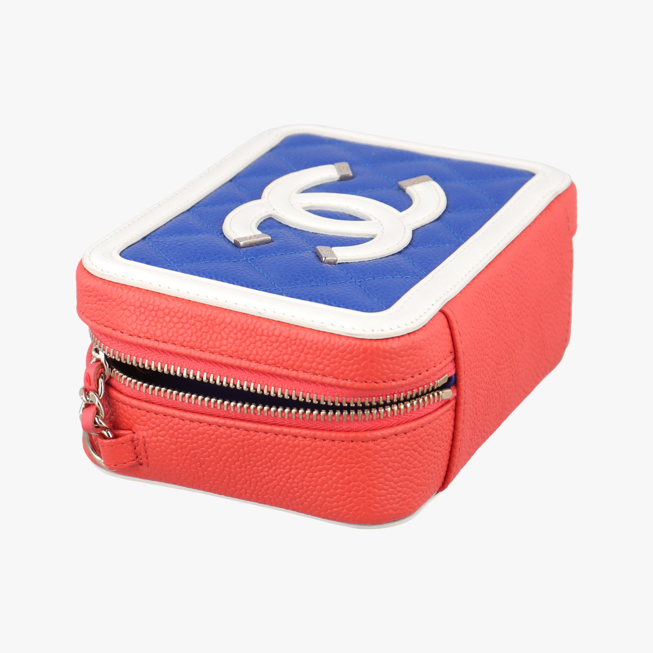 Pre-owned Chanel Filigree Vanity Case Top Handle Red x Blue x White Caviar Skin A84452 shoulderbag | stylenewstar