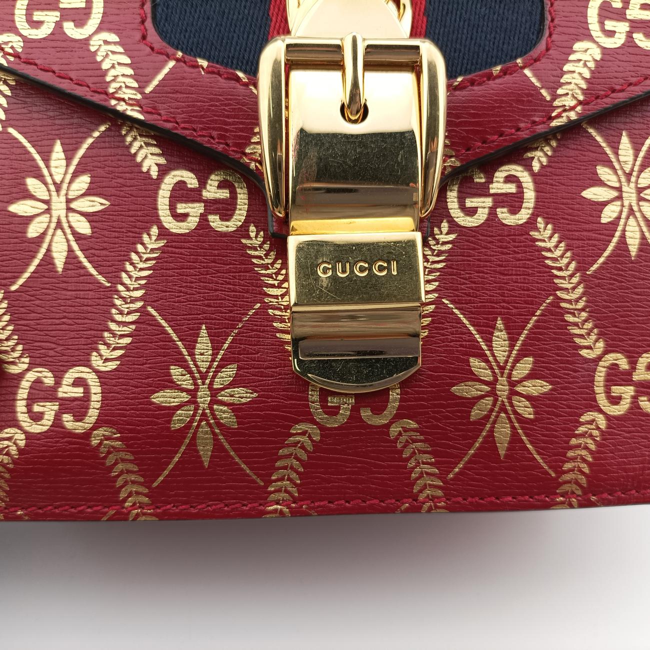 Pre-owned Gucci Sylvie red×Multicolour Leather 470270 shoulderbag | stylenewstar