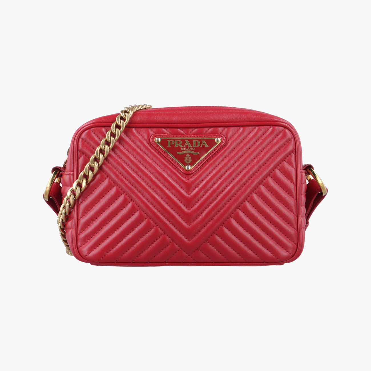 Pre-owned Prada Impunture Diagramme Red leather 1BH102 shoulderbag | stylenewstar