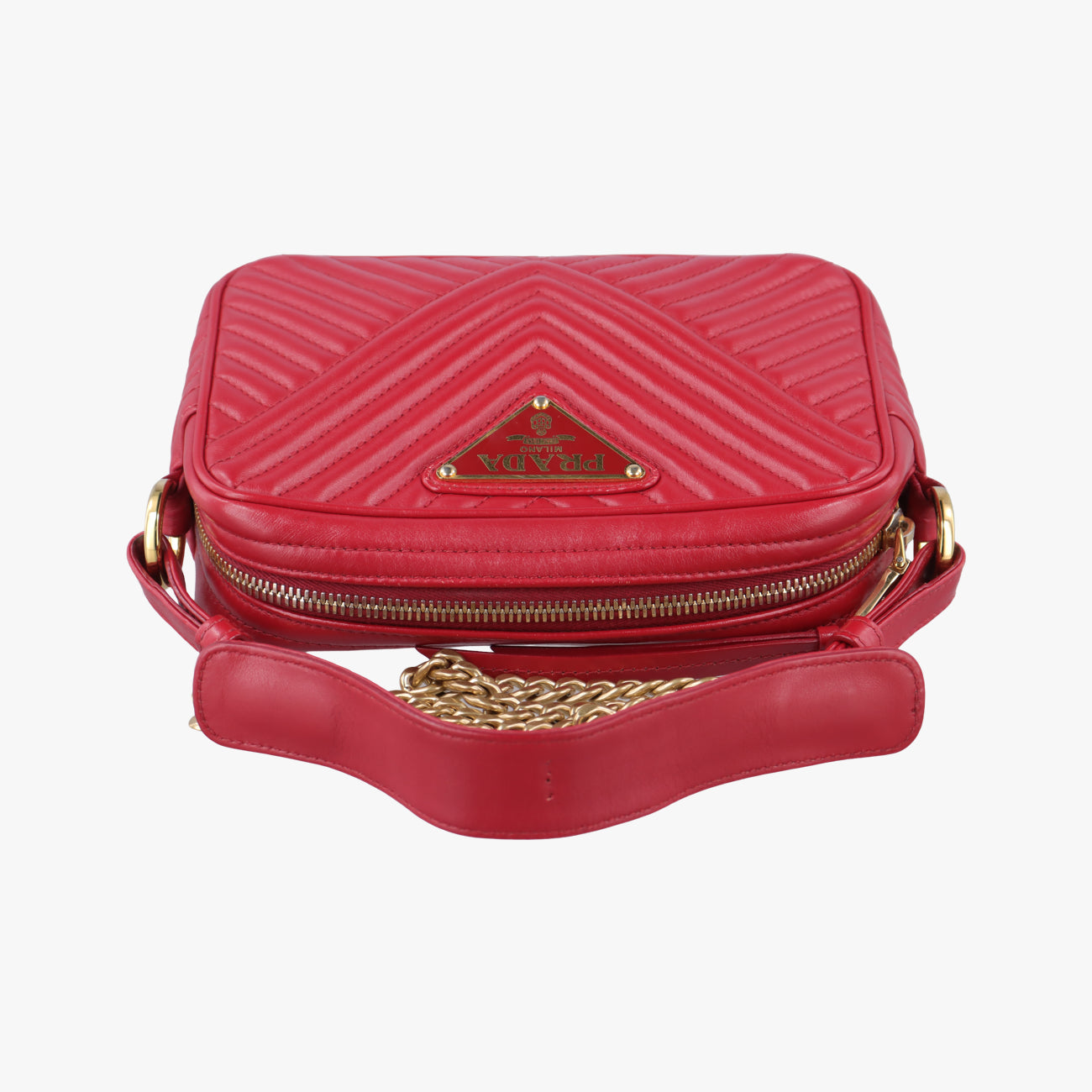 Pre-owned Prada Impunture Diagramme Red leather 1BH102 shoulderbag | stylenewstar