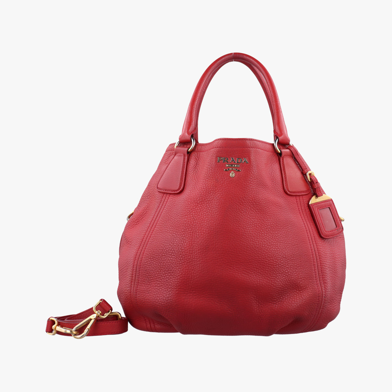 Pre-owned Prada Triangle logo Red Leather B2343M shoulderbag | stylenewstar