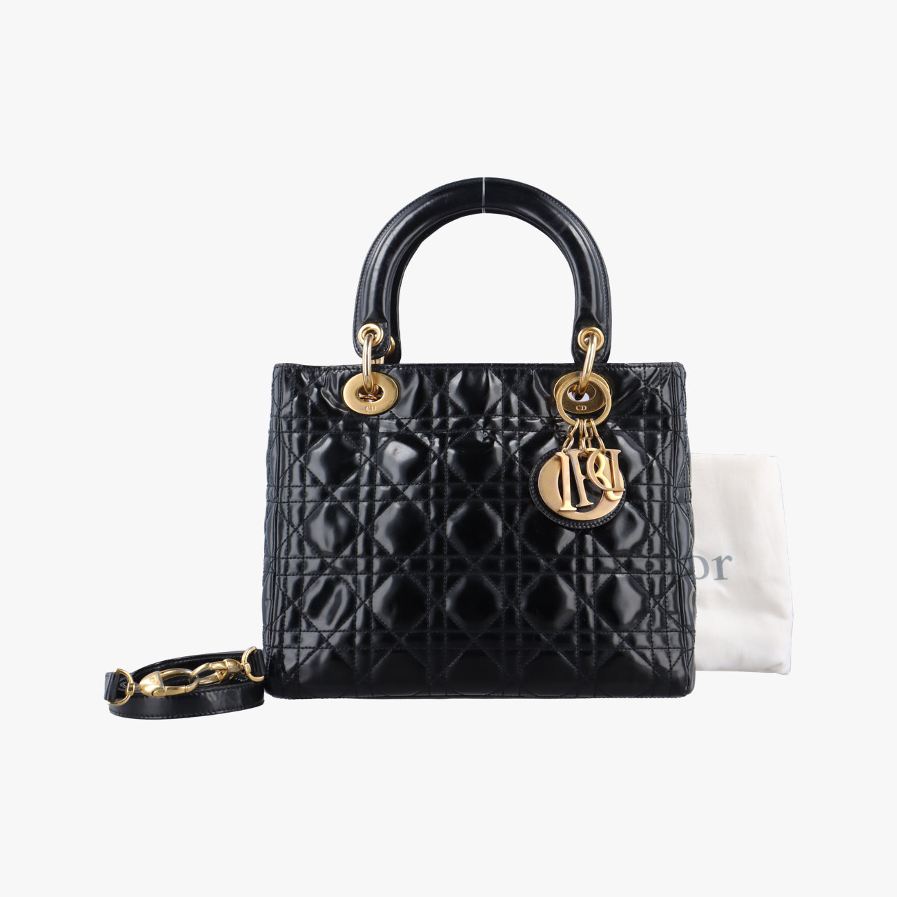 Pre-owned Christian Dior Lady Dior Black Patent  shoulderbag | stylenewstar