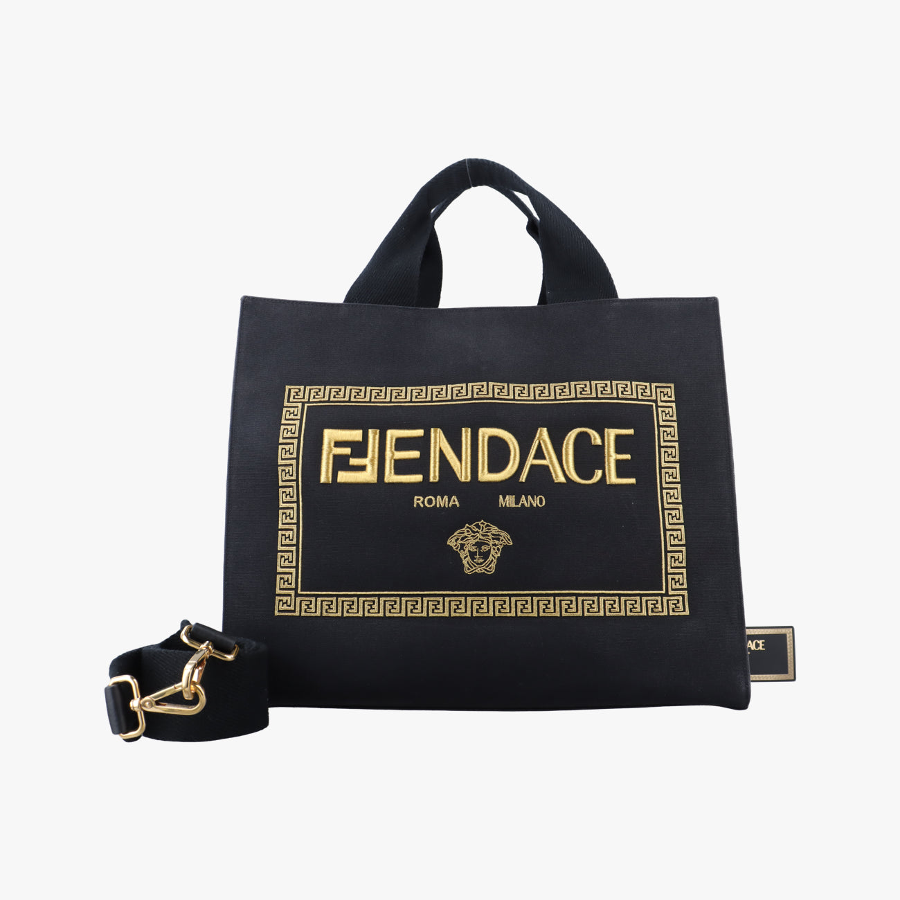 Pre-owned Fendi Fendace La Medusa Black canvas 8BH395 shoulderbag | stylenewstar