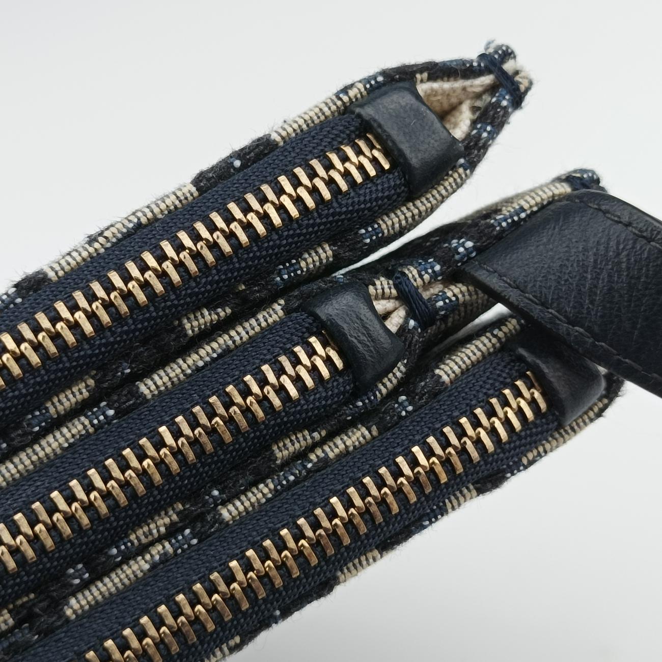 Pre-owned Christian Dior Saddle Navy×Gray Jacquard  shoulderbag | stylenewstar