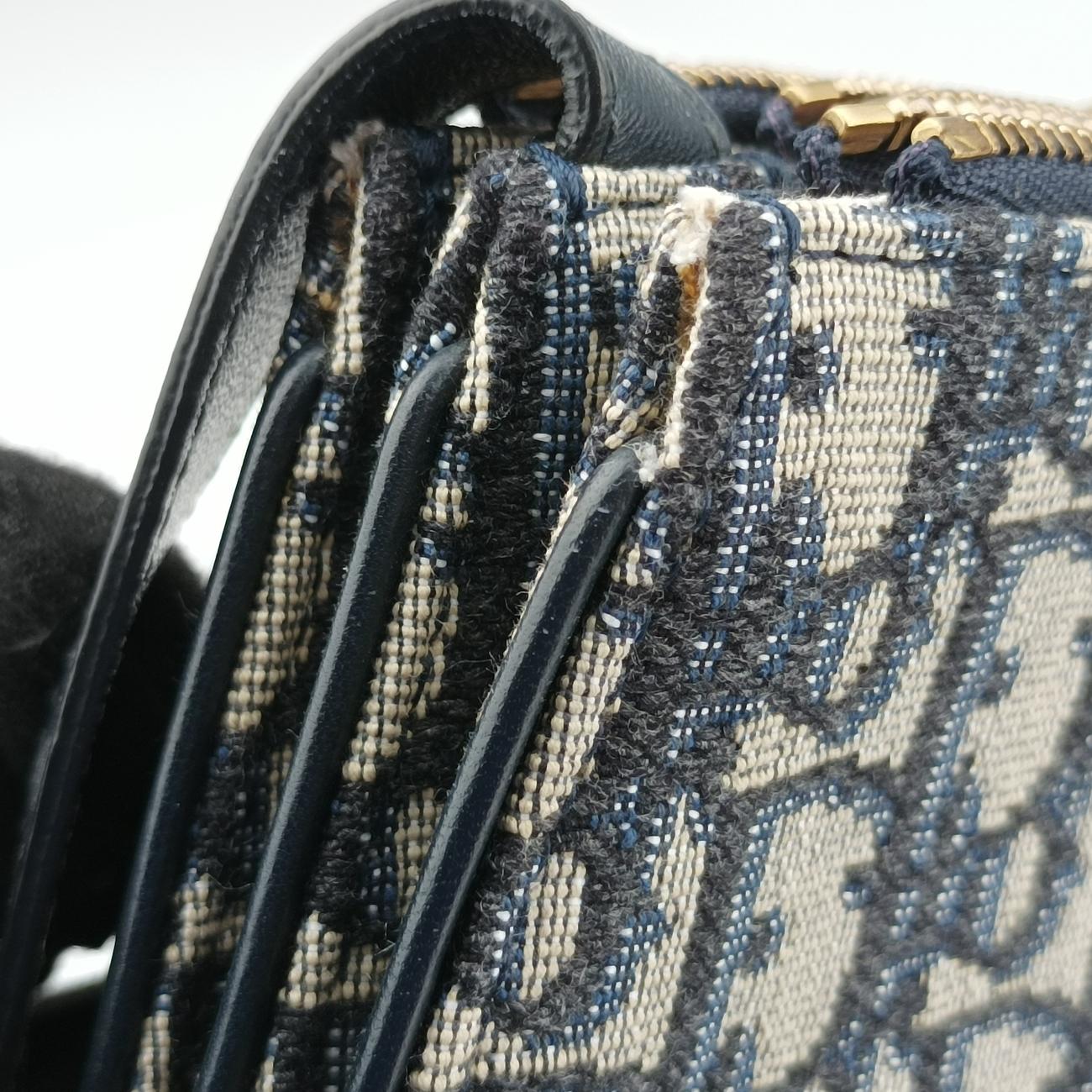 Pre-owned Christian Dior Saddle Navy×Gray Jacquard  shoulderbag | stylenewstar