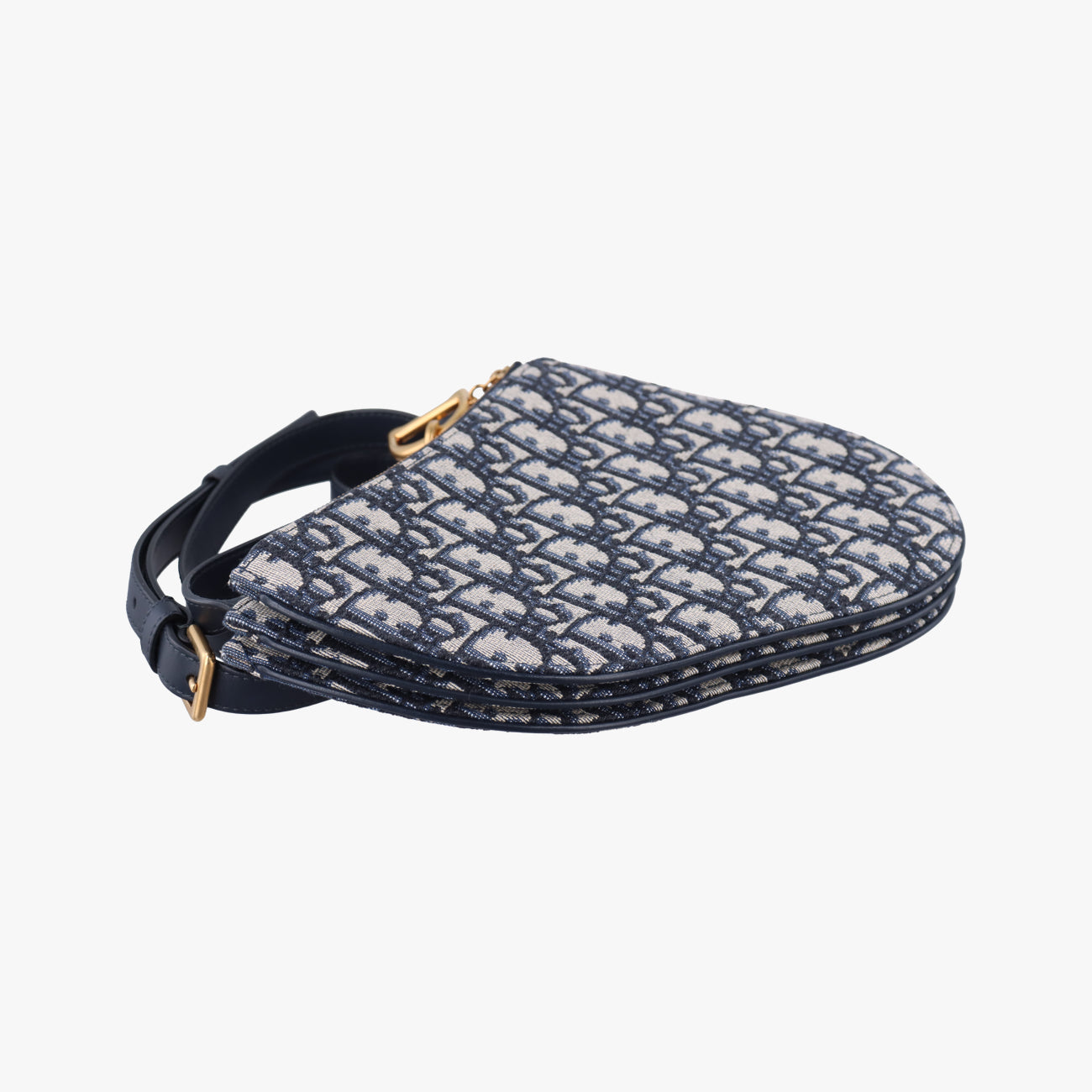 Pre-owned Christian Dior Saddle Navy×Gray Jacquard  shoulderbag | stylenewstar