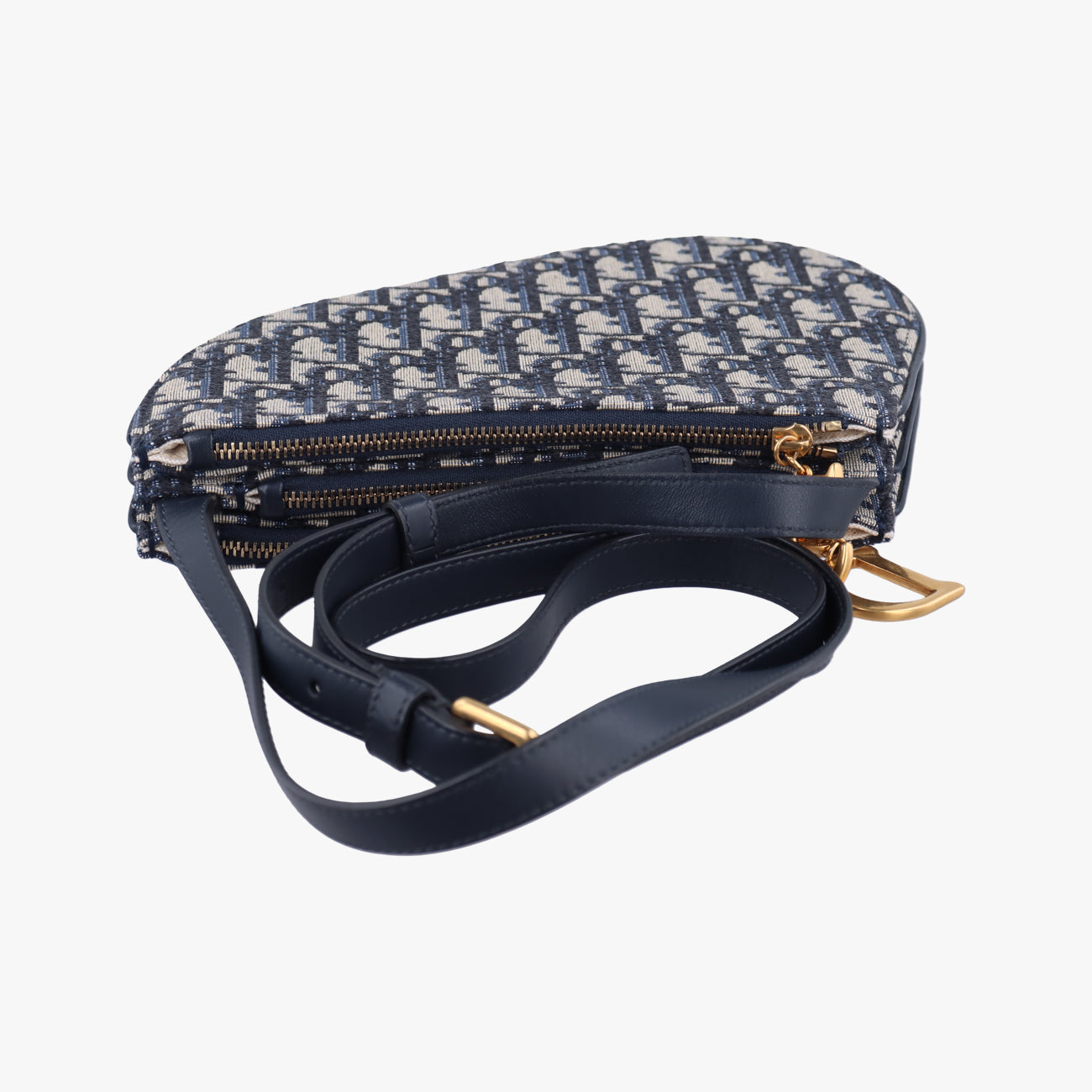 Pre-owned Christian Dior Saddle Navy×Gray Jacquard  shoulderbag | stylenewstar