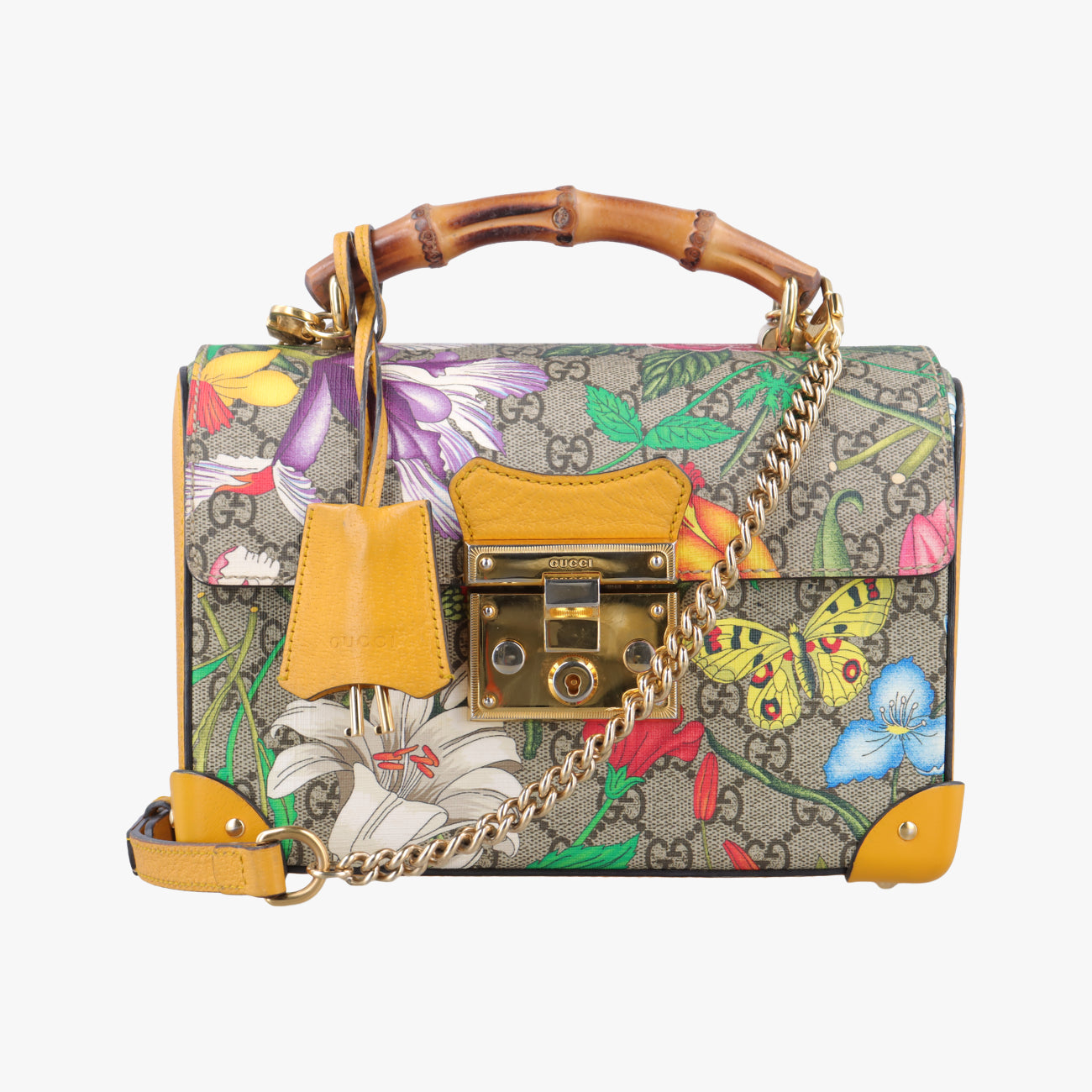 Pre-owned Gucci GG flora Padlock Bamboo Beige×Yellow×Multicolour PVC coated canvas 603221 shoulderbag | stylenewstar