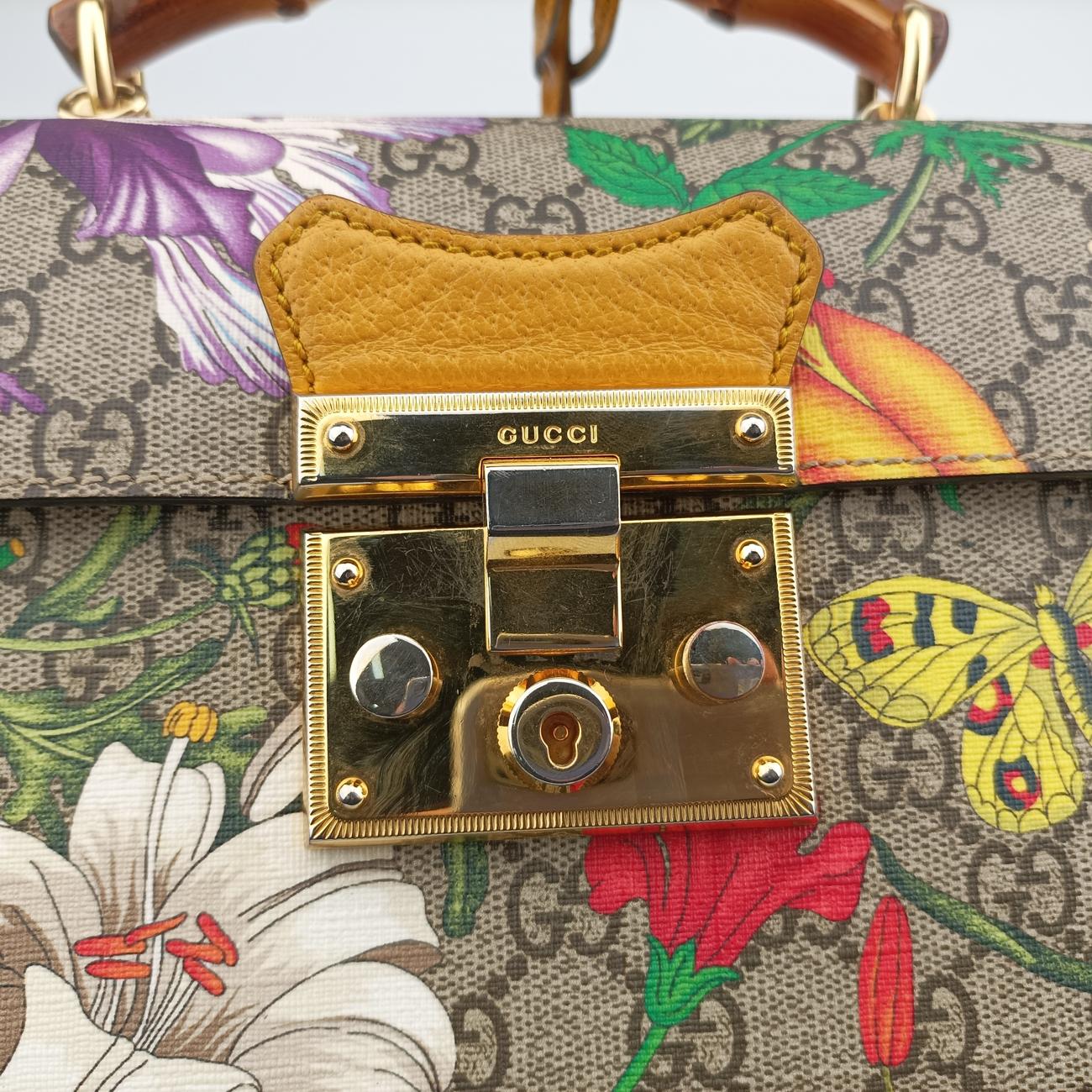 Pre-owned Gucci GG flora Padlock Bamboo Beige×Yellow×Multicolour PVC coated canvas 603221 shoulderbag | stylenewstar