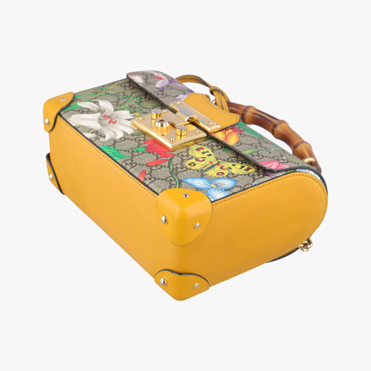 Pre-owned Gucci GG flora Padlock Bamboo Beige×Yellow×Multicolour PVC coated canvas 603221 shoulderbag | stylenewstar