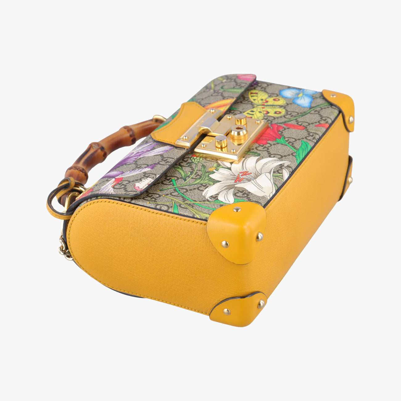 Pre-owned Gucci GG flora Padlock Bamboo Beige×Yellow×Multicolour PVC coated canvas 603221 shoulderbag | stylenewstar