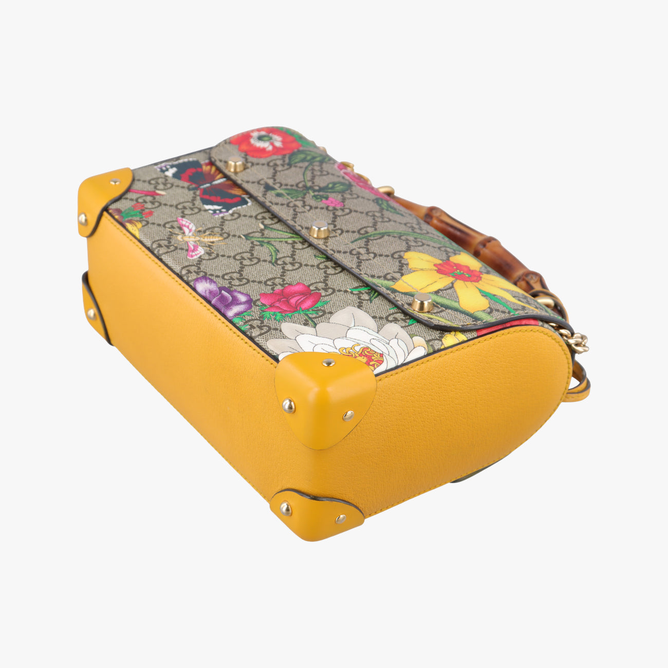 Pre-owned Gucci GG flora Padlock Bamboo Beige×Yellow×Multicolour PVC coated canvas 603221 shoulderbag | stylenewstar