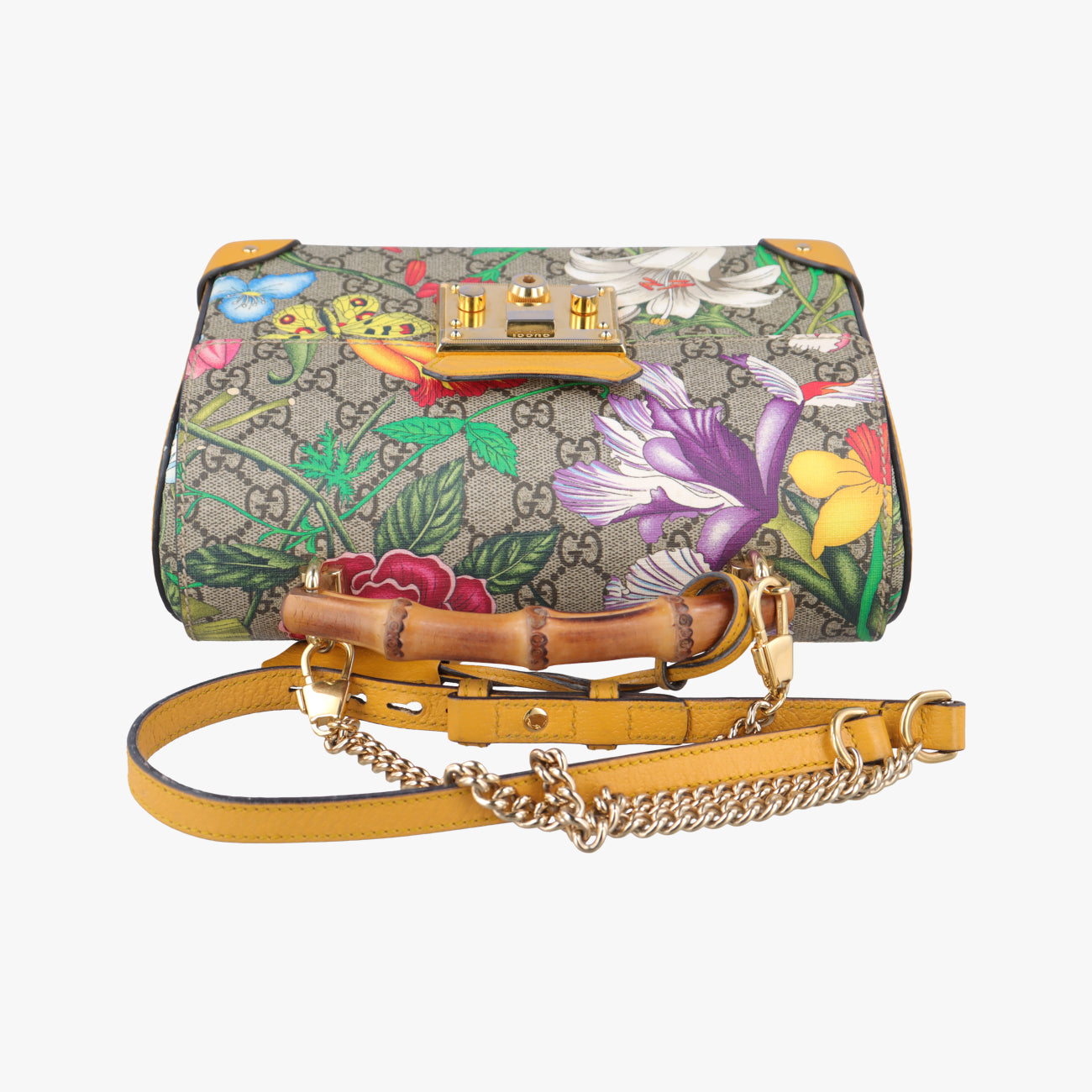 Pre-owned Gucci GG flora Padlock Bamboo Beige×Yellow×Multicolour PVC coated canvas 603221 shoulderbag | stylenewstar