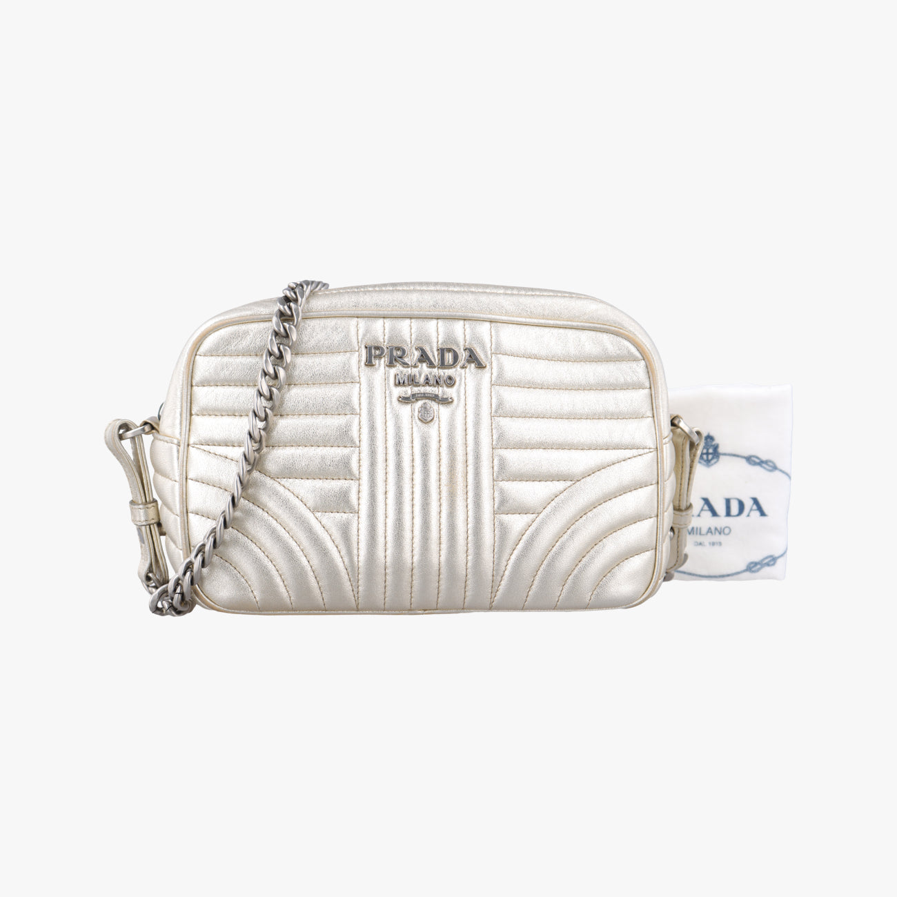 Pre-owned Prada Diagramme Golden Leather 1BH084 shoulderbag | stylenewstar