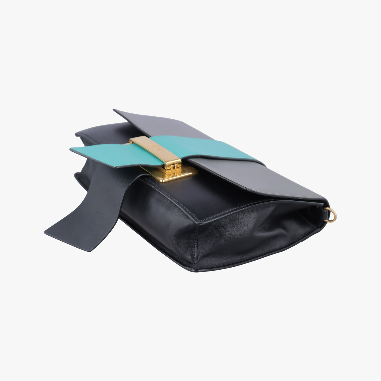 Pre-owned Prada Plex Ribbon black×green×grey Leather 1BD067 shoulderbag | stylenewstar