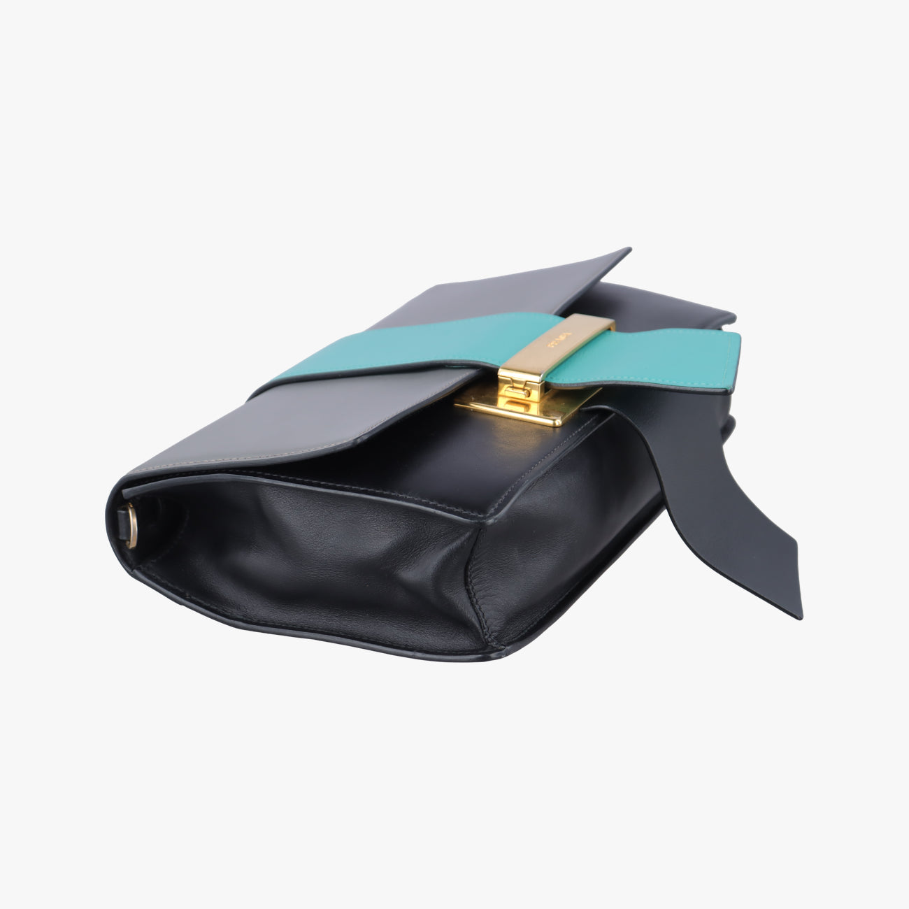 Pre-owned Prada Plex Ribbon black×green×grey Leather 1BD067 shoulderbag | stylenewstar