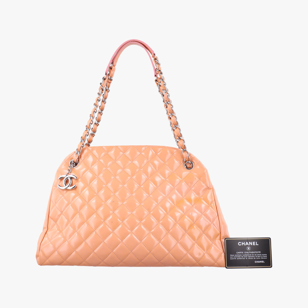 Pre-owned Chanel Mademoiselle Bowling Orange Patent A50558 shoulderbag | stylenewstar
