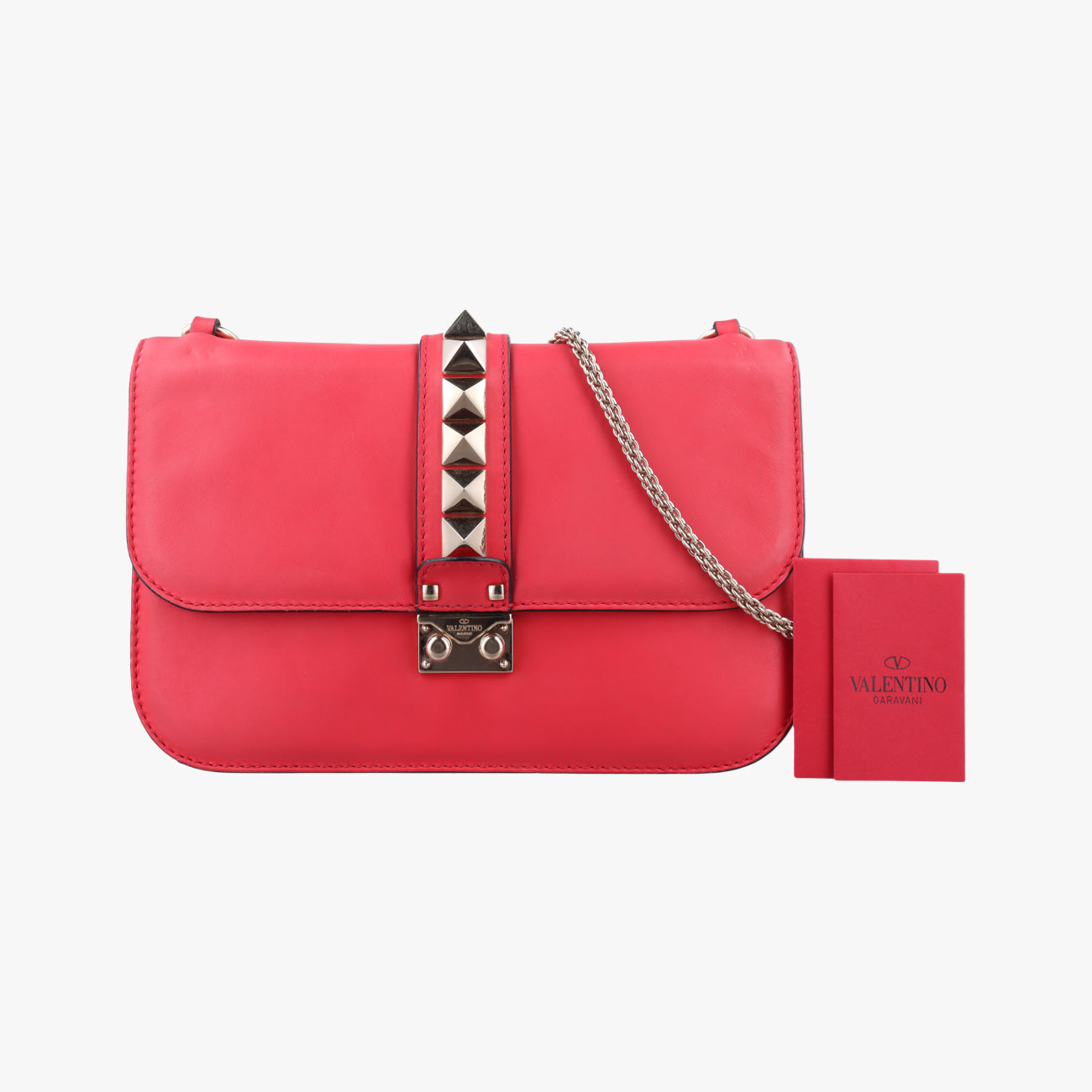 Pre-owned Valentino Rockstud Glam Lock Red Leather  shoulderbag | stylenewstar