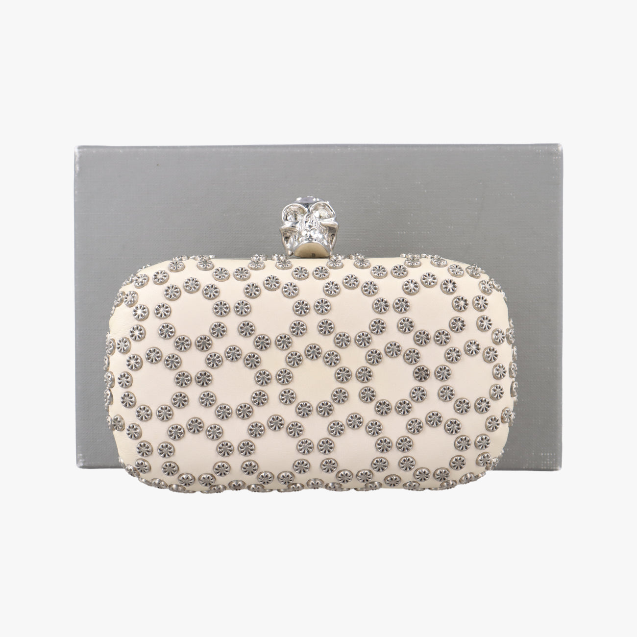 Vintage Alexander McQueen Studded Skull Box White Leather  clutchbag | stylenewstar
