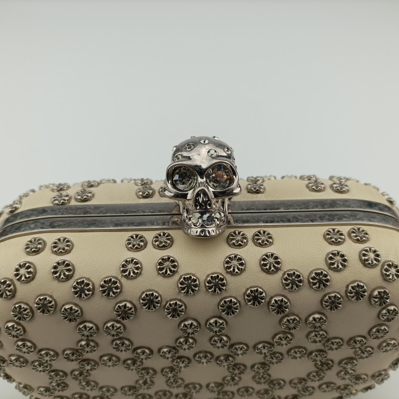 Vintage Alexander McQueen Studded Skull Box White Leather  clutchbag | stylenewstar