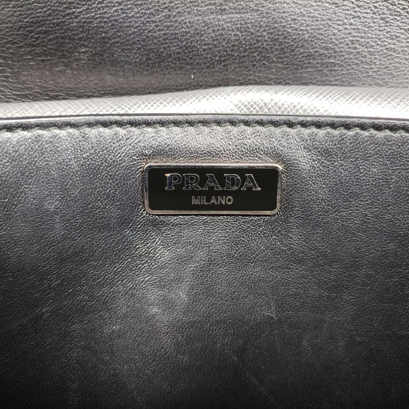 Pre-owned Prada Sound Lock Silver SAFFIANO Leather BT1037 shoulderbag | stylenewstar