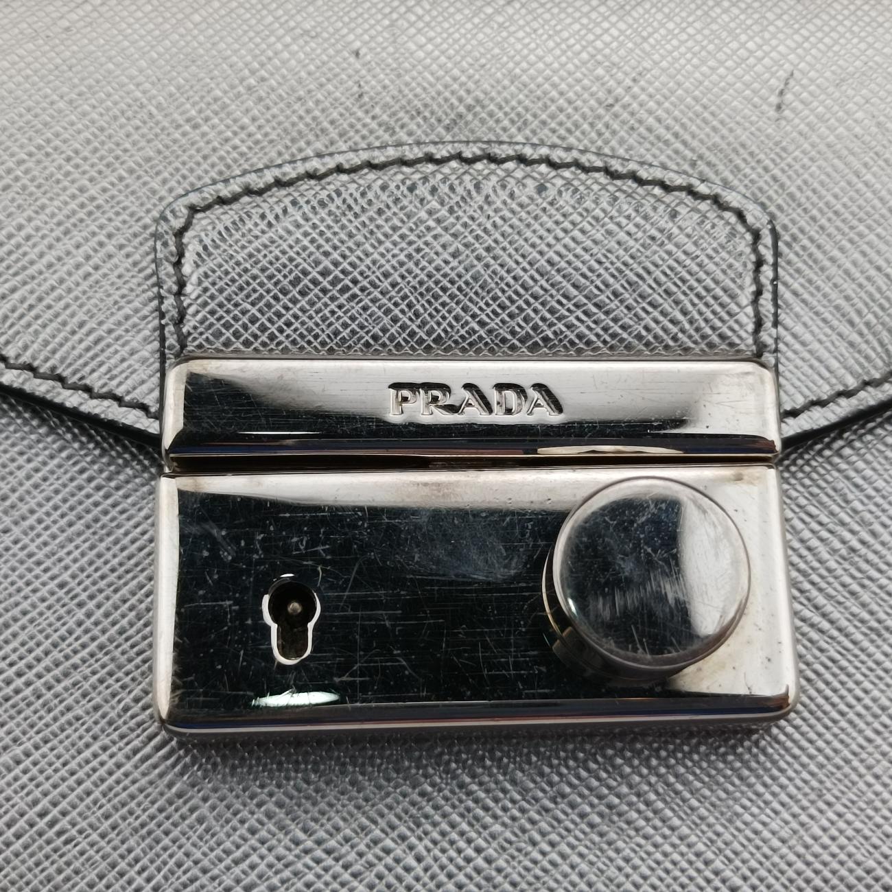 Pre-owned Prada Sound Lock Silver SAFFIANO Leather BT1037 shoulderbag | stylenewstar