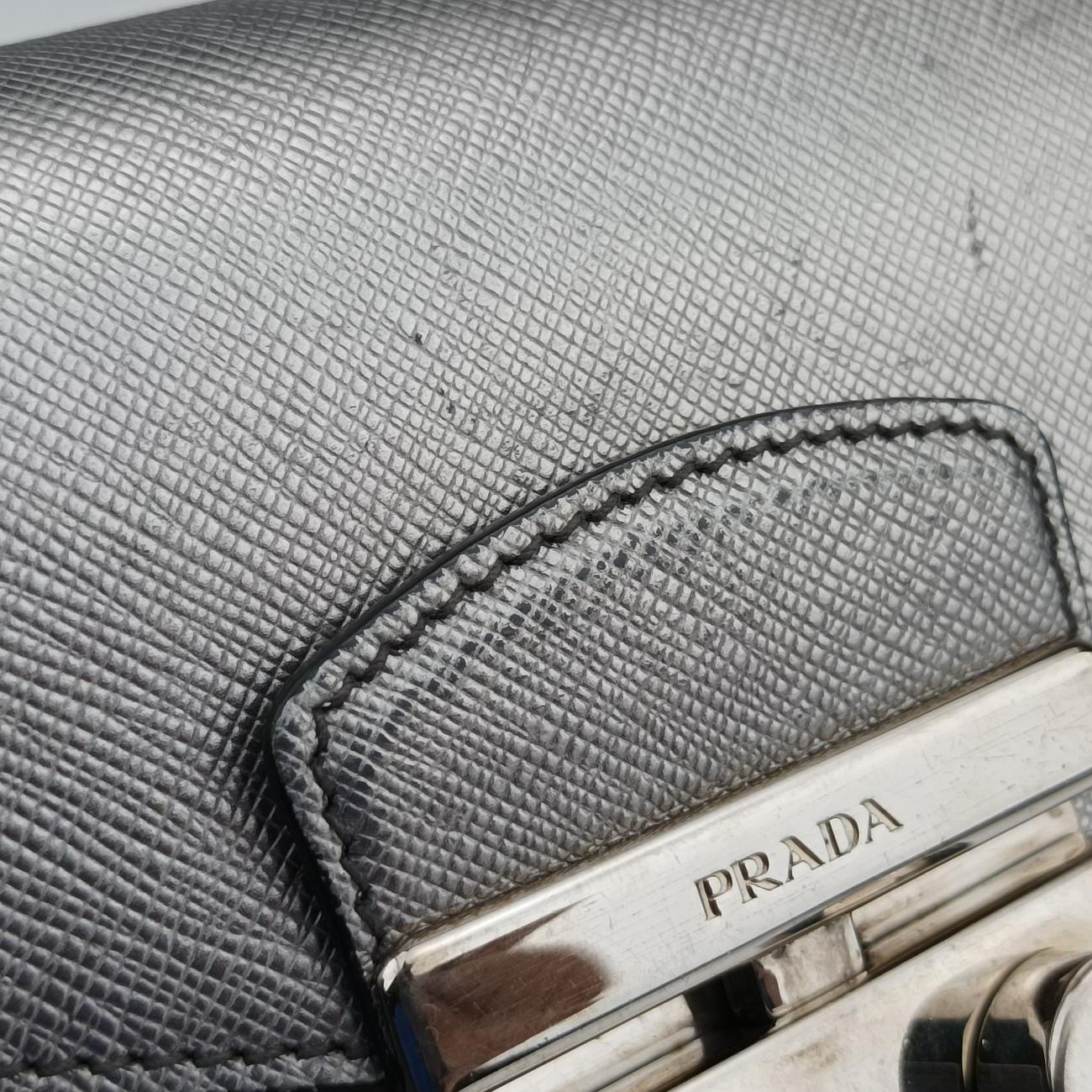 Pre-owned Prada Sound Lock Silver SAFFIANO Leather BT1037 shoulderbag | stylenewstar