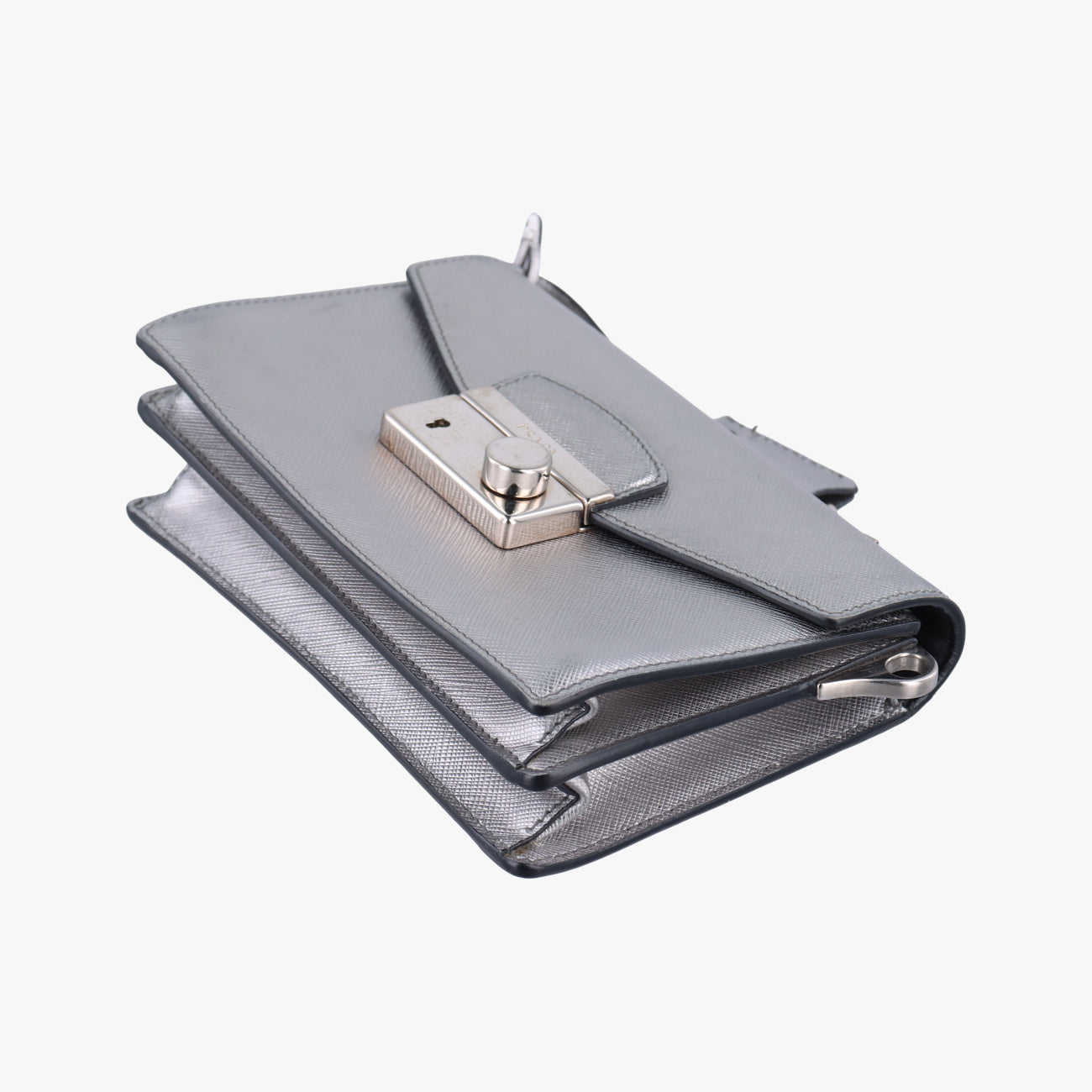 Pre-owned Prada Sound Lock Silver SAFFIANO Leather BT1037 shoulderbag | stylenewstar