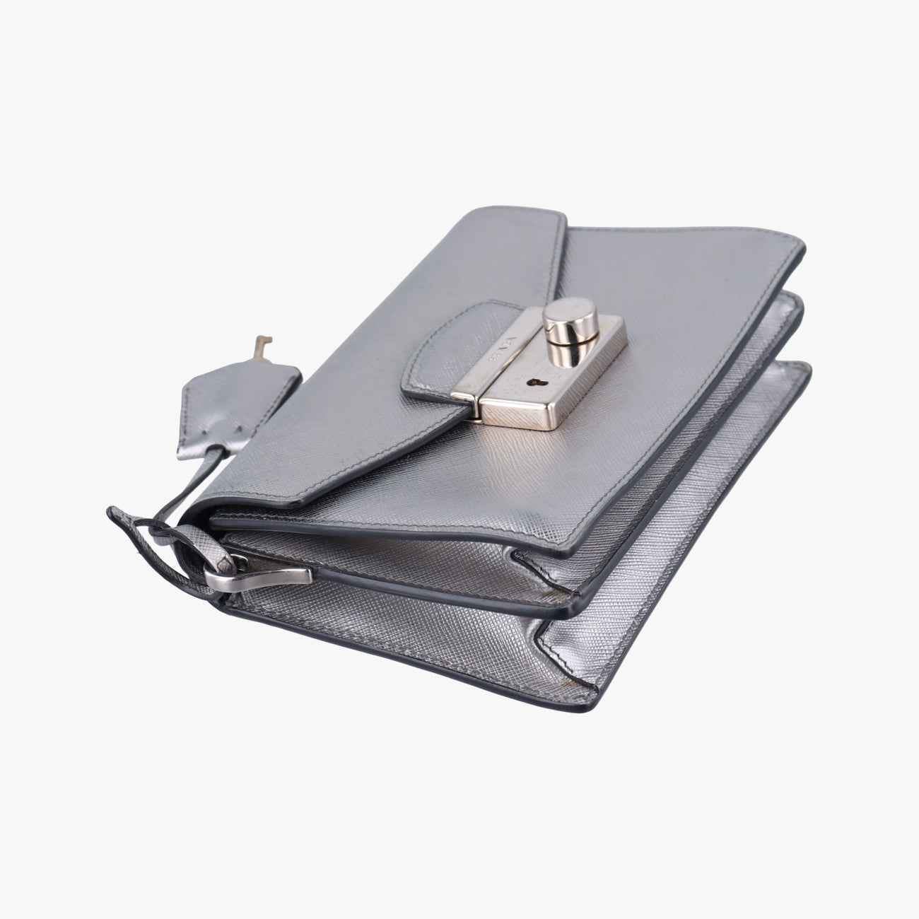 Pre-owned Prada Sound Lock Silver SAFFIANO Leather BT1037 shoulderbag | stylenewstar