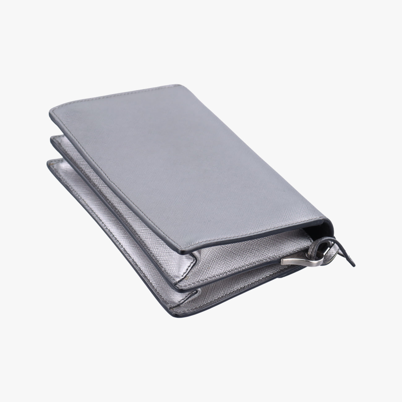 Pre-owned Prada Sound Lock Silver SAFFIANO Leather BT1037 shoulderbag | stylenewstar