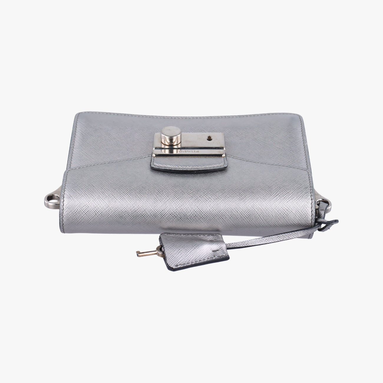 Pre-owned Prada Sound Lock Silver SAFFIANO Leather BT1037 shoulderbag | stylenewstar