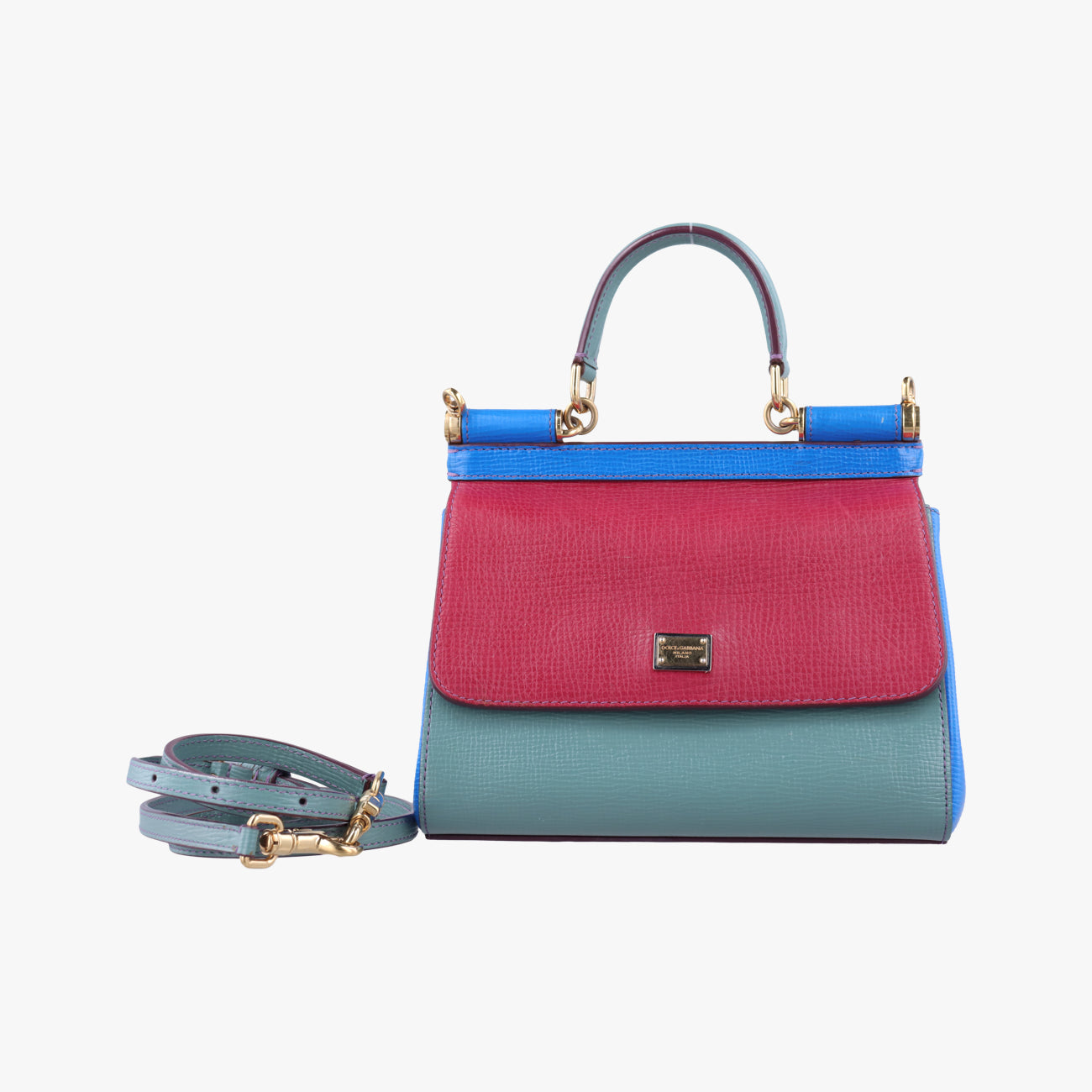 Pre-owned Dolce & Gabbana SICILY Red×Blue×Greenish gray Leather  shoulderbag | stylenewstar