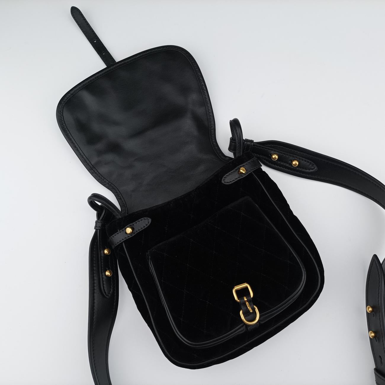 Pre-owned Prada Stitch Black Velour 1BD050 shoulderbag | stylenewstar